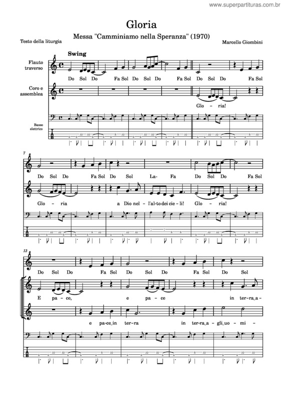 Partitura da música Gloria – Marcello Giombini
