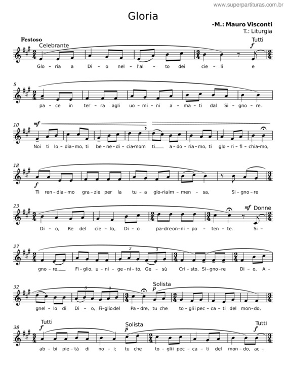 Partitura da música Gloria – Mauro Visconti