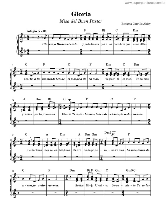 Partitura da música Gloria – Misa Del Buen Pastor – v.2
