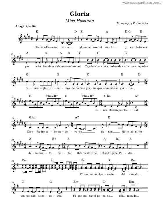 Partitura da música Gloria – Misa Hosanna–