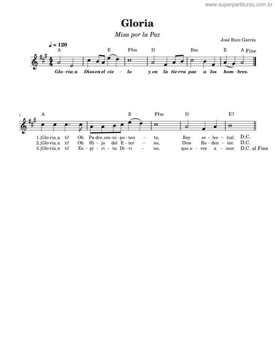 Partitura da música Gloria – Misa Por La Paz –