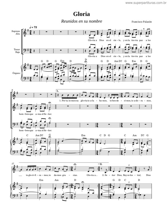 Partitura da música Gloria – Misa Reunidos En El Nombre Del Señor–