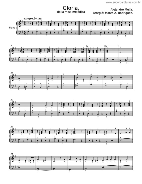 Partitura da música Gloria – Misa Rítmica – – F.M.S. Alejandro Mejía Pereda