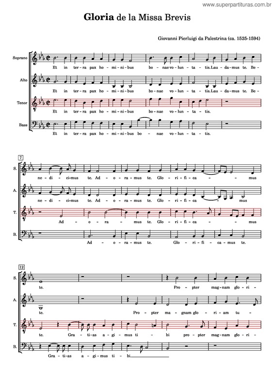 Partitura da música Gloria – Missa Brevis Tenor – Giovanni Pierluigi Da Palestrina