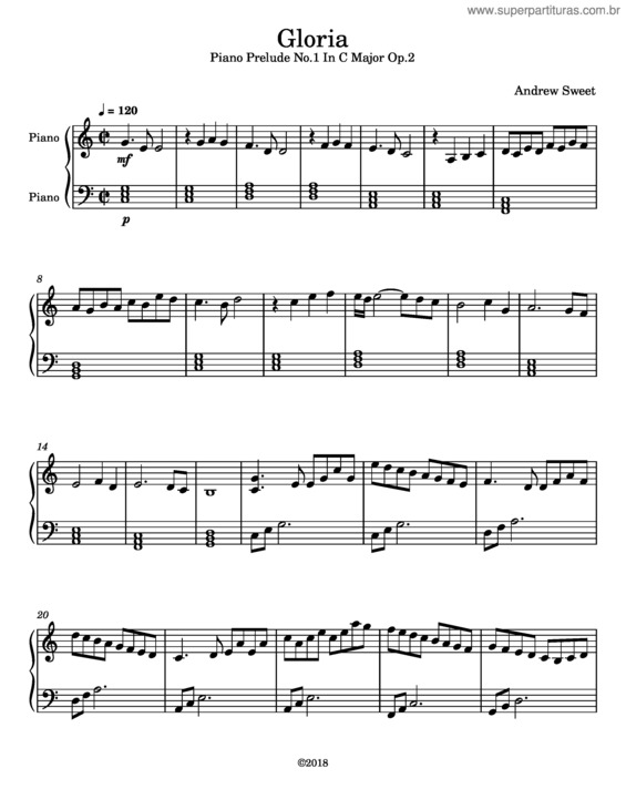 Partitura da música Gloria – Piano Prelude No.1 In C Major Op.2