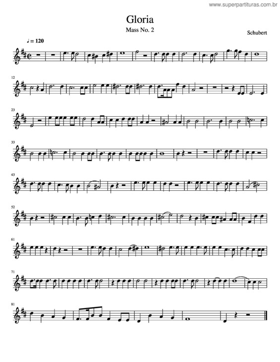 Partitura da música Gloria – Schubert