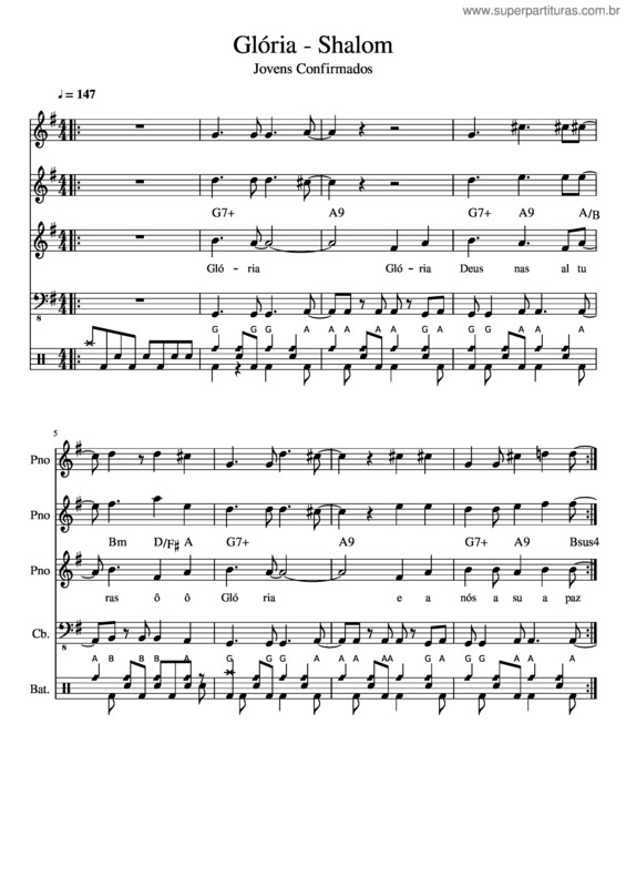 Partitura da música Gloria – Shalom