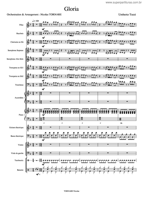 Partitura da música Gloria – Umberto Tozzi v.2