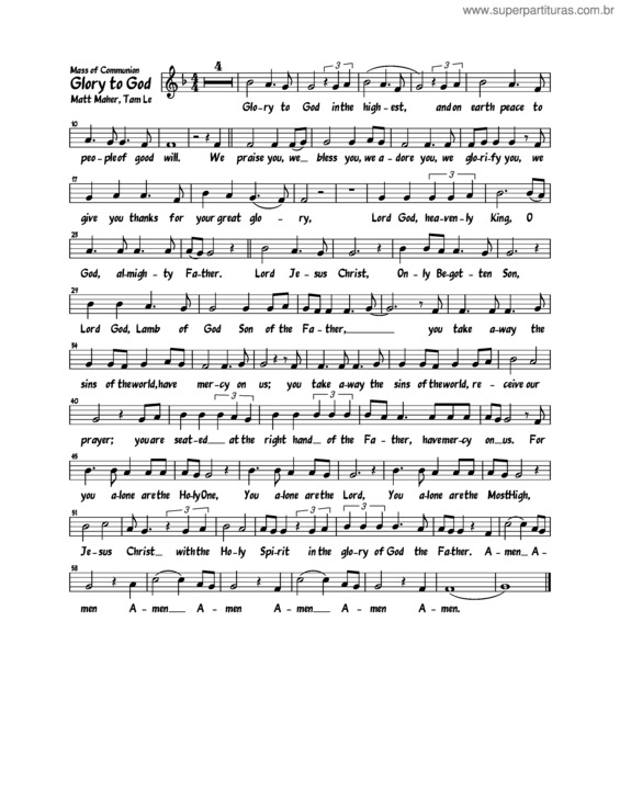 Partitura da música Gloria – Vocal – Matt Maher, Ike Ndolo – Mass Of Communion– Glory To God