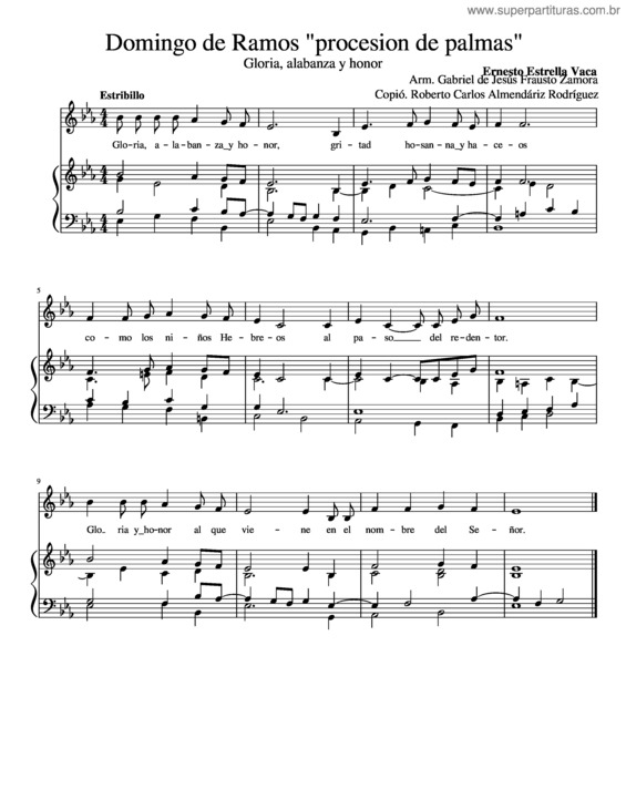 Partitura da música Gloria, Alabanza Y Honor 1 Domingo De Ramos  Procesion De Palmas