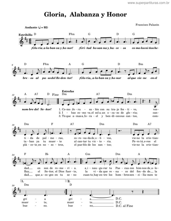 Partitura da música Gloria, Alabanza Y Honor v.2