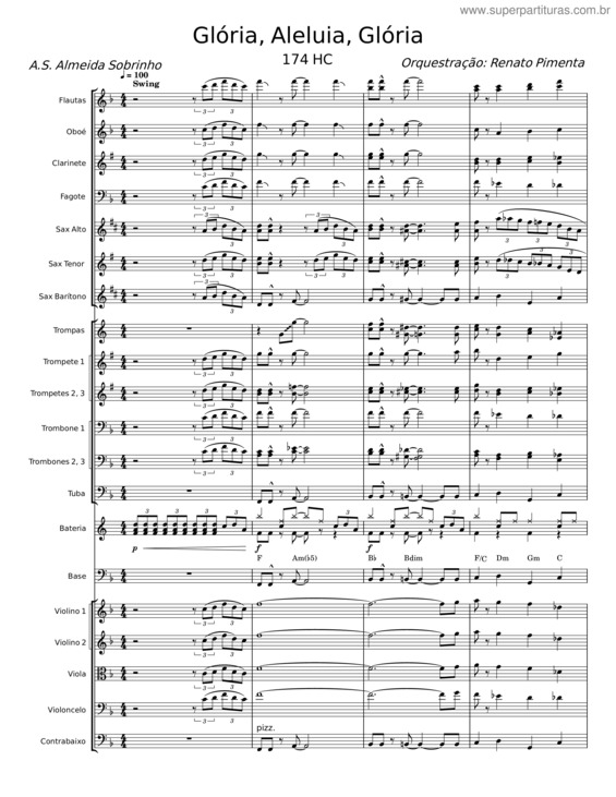 Partitura da música Glória, Aleluia, Glória – A. S. Almeida Sobrinho