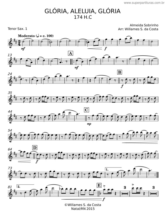 Partitura da música Glória, Aleluia, Glória – Almeida Sobrinho
