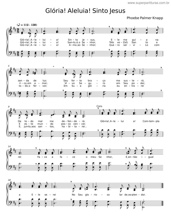 Partitura da música Glória! Aleluia! Sinto Jesus – Phoebe Palmer Knapp