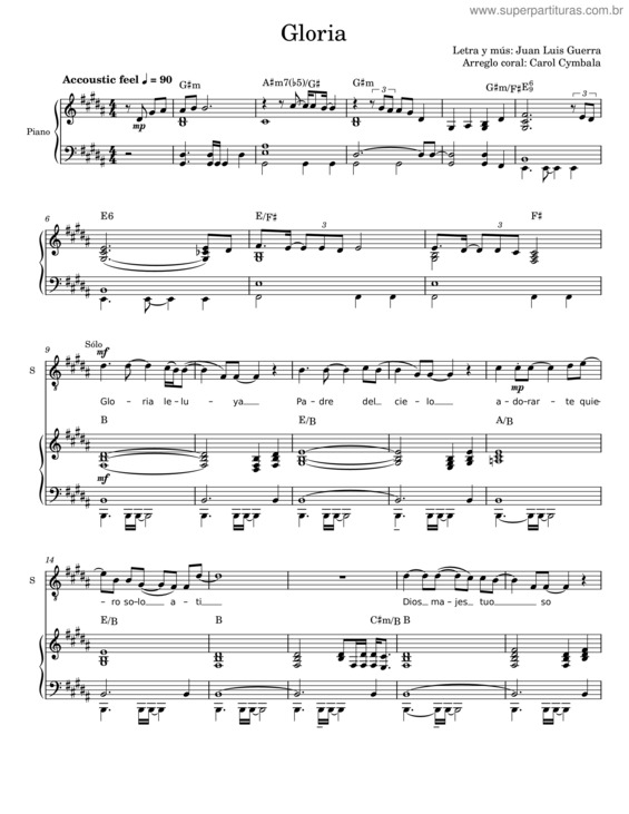 Partitura da música Gloria, Aleluya