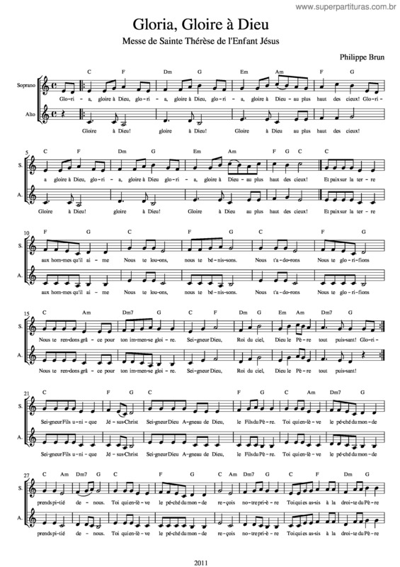 Partitura da música Gloria, Gloire À Dieu Missa Simplex