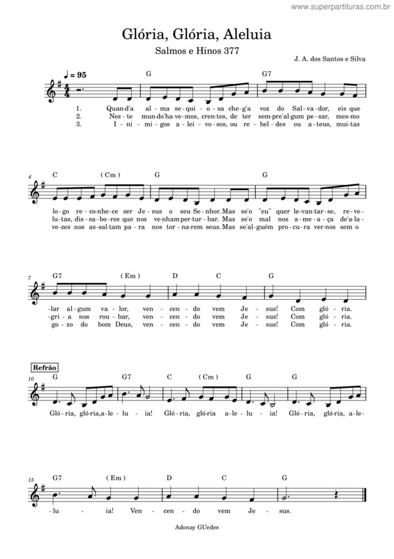 Partitura da música Glória, Glória, Aleluia! – J. A. Dos Santos E Silva