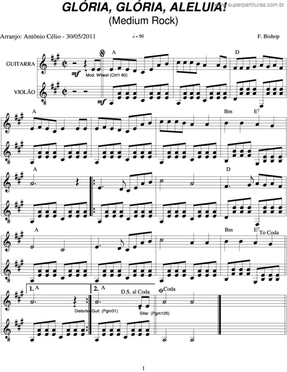 Partitura da música Glória, Glória, Aleluia!