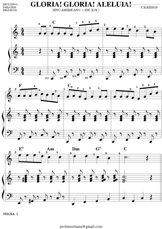 Partitura da música Glória, Glória, Aleluia