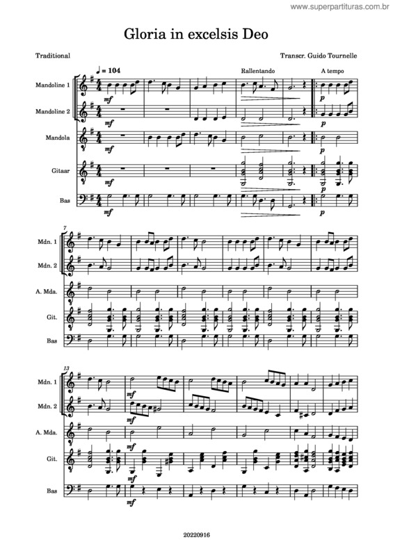 Partitura da música Gloria, In Excelsis Deo – Misc Traditional v.3