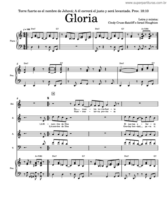 Partitura da música Gloria– Israel Houghton