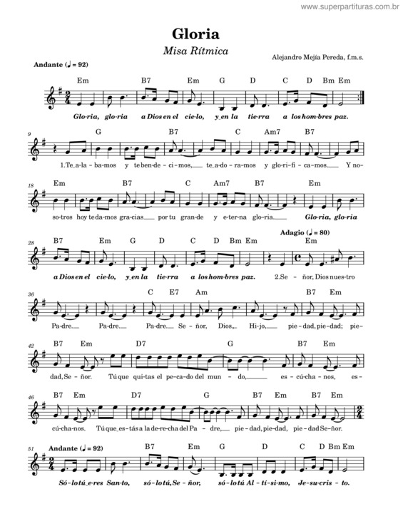 Partitura da música Gloria –Misa Ritmica–