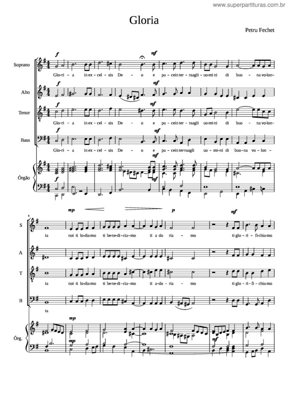 Partitura da música Gloria 4 Voci Organo