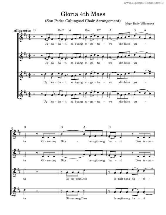 Partitura da música Gloria 4Th Mass – Msgr. Rudy Villanueva