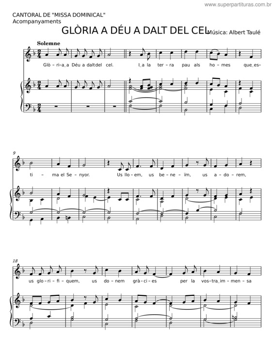 Partitura da música Glòria A Déu A Dalt Del Cel