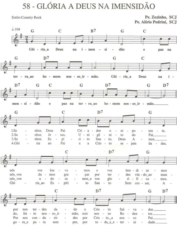 Partitura da música Glória a Deus na Imensidão