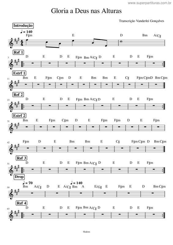 Partitura da música Gloria A Deus Nas Alturas – Comunidade Católica Shalom