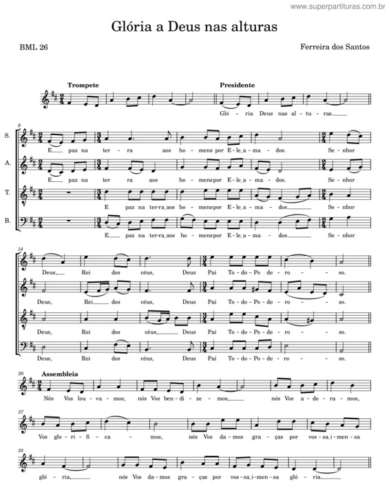 Partitura da música Glória A Deus Nas Alturas – Ferreira Dos Santos