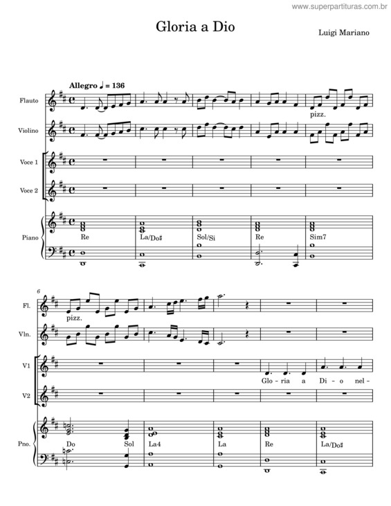 Partitura da música Gloria A Dio – Luigi Mariano