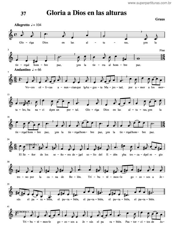 Partitura da música Gloria A Dios En Las Alturas