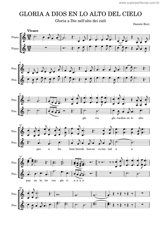 Partitura da música Gloria A Dios En Lo Alto Del Cielo