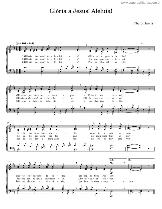 Partitura da música Glória A Jesus! Aleluia! – Thoro Harris