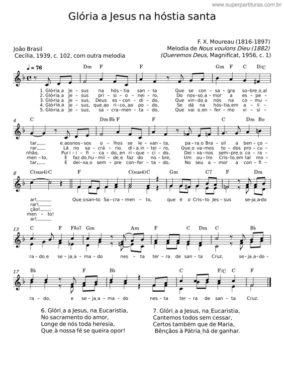 Partitura da música Glória A Jesus Na Hóstia Santa v.2