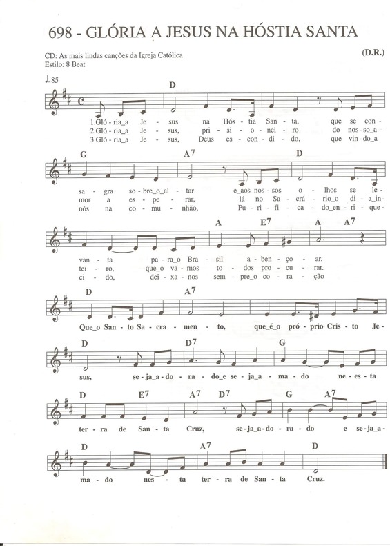 Partitura da música Glória a Jesus na Hóstia Santa