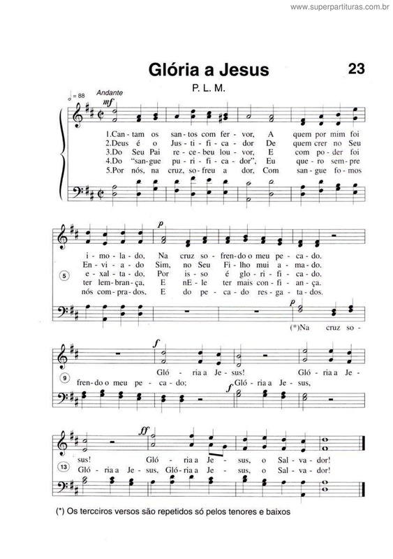 Partitura da música Glória A Jesus v.2