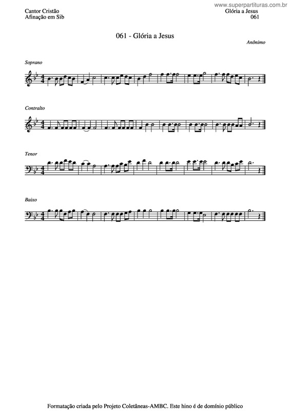 Partitura da música Glória A Jesus v.4
