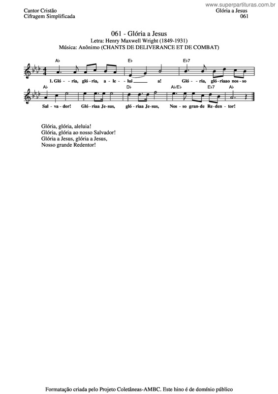Partitura da música Glória A Jesus