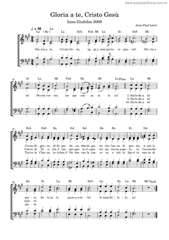 Partitura da música Gloria A Te, Cristo Gesù