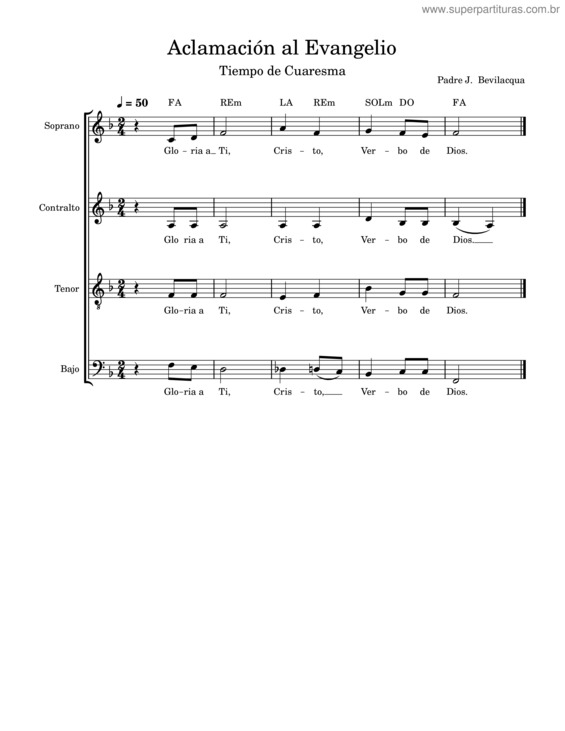 Partitura da música Gloria A Ti, Cristo, Verbo De Dios – José Bevilacqua