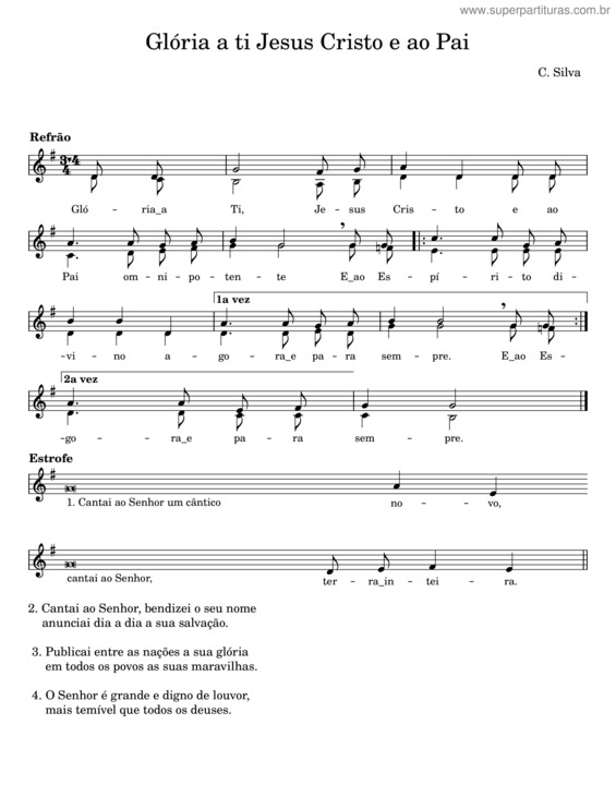 Partitura da música Glória A Ti, Jesus Cristo – C. Silva