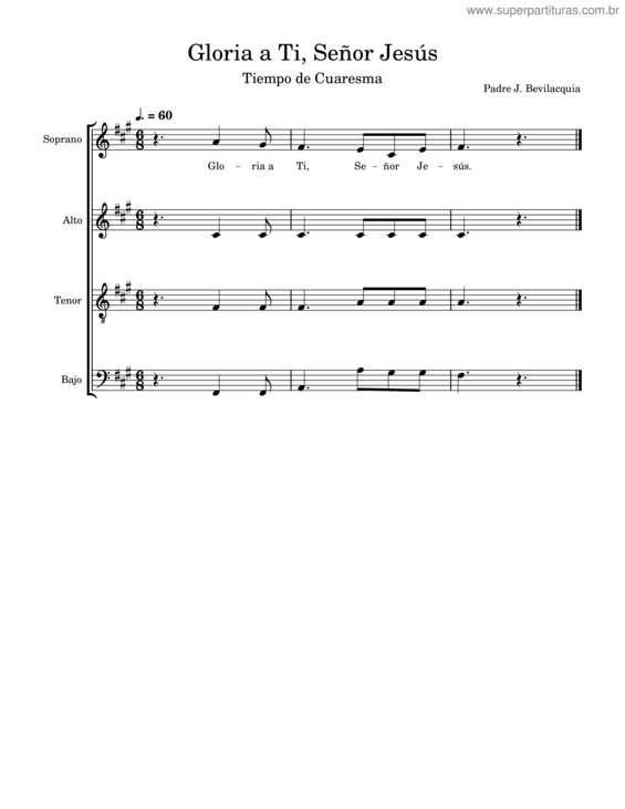 Partitura da música Gloria A Ti, Señor Jesús – José Bevilacqua