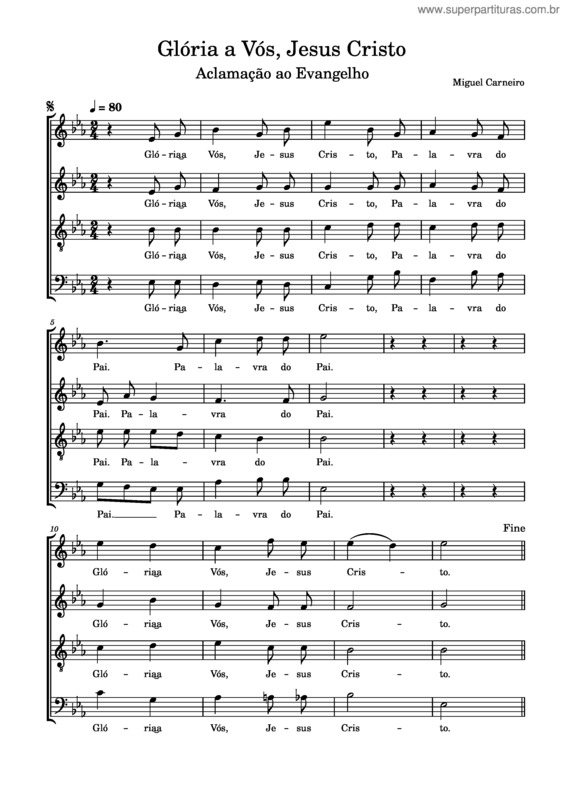 Partitura da música Glória A Vós, Jesus Cristo – Miguel Carneiro