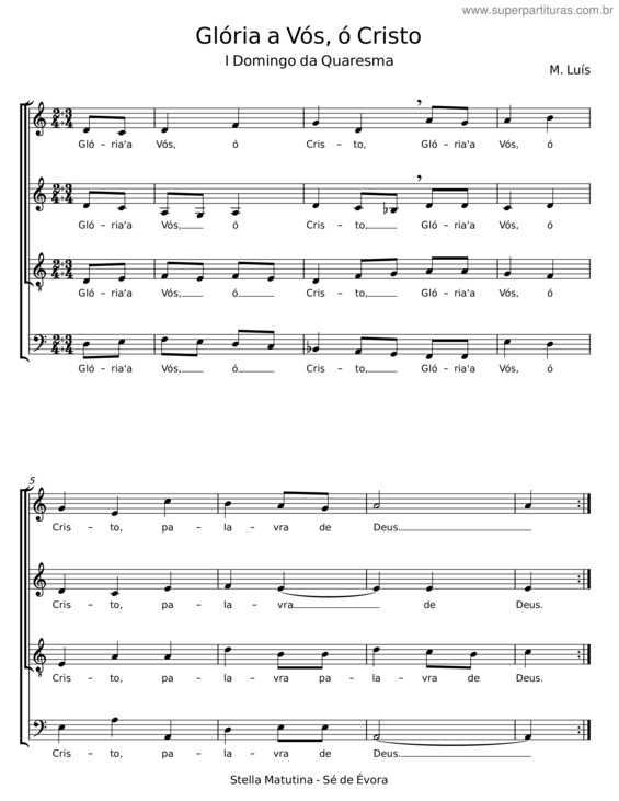 Partitura da música Glória A Vós, Ó Cristo – M. Luís