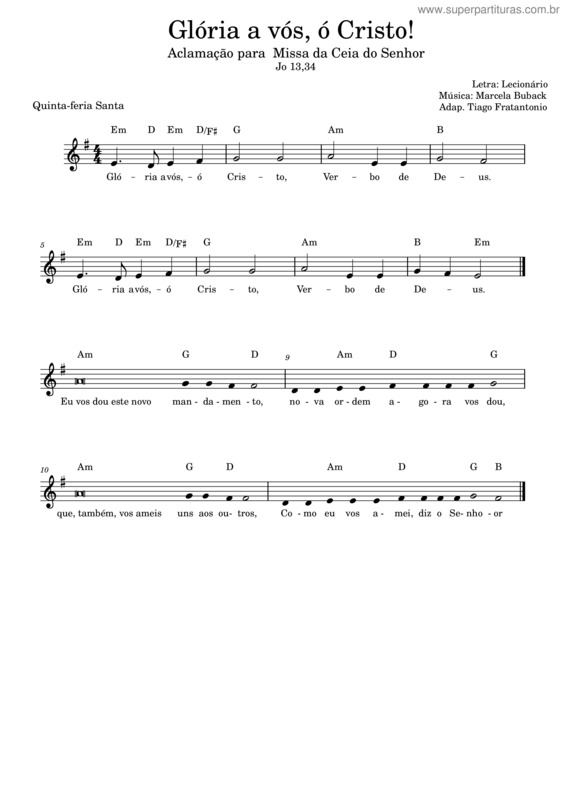 Partitura da música Glória A Vós Ó Cristo