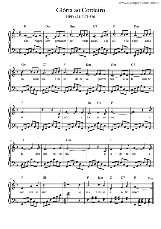 Partitura da música Glória Ao Cordeiro  – Unknown Composer Hpd471 – Glória Ao Cordeiro Com Letra