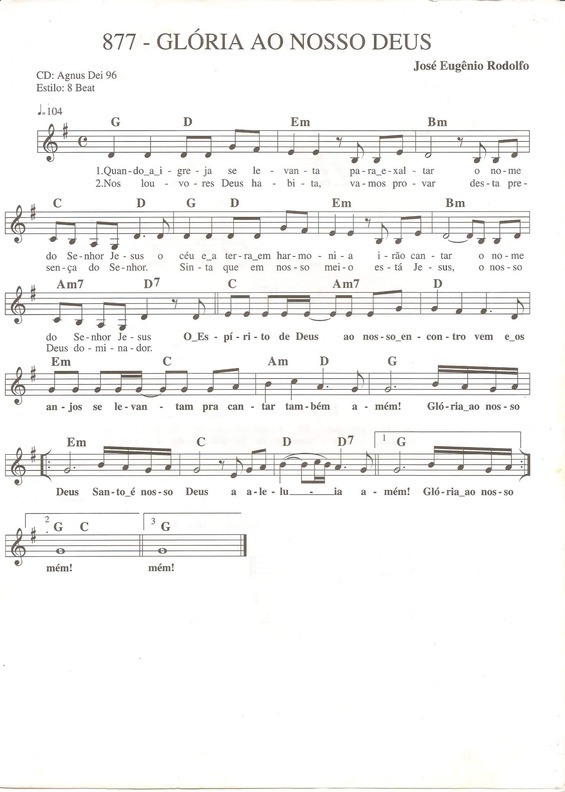 Partitura da música Glória ao Nosso Deus